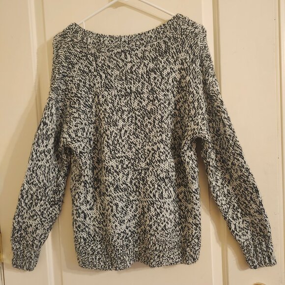 Victoria Secret PINK Black White Marled Knit V-Neck Sweater Y2K Boyfriend Sz M - Picture 6 of 6